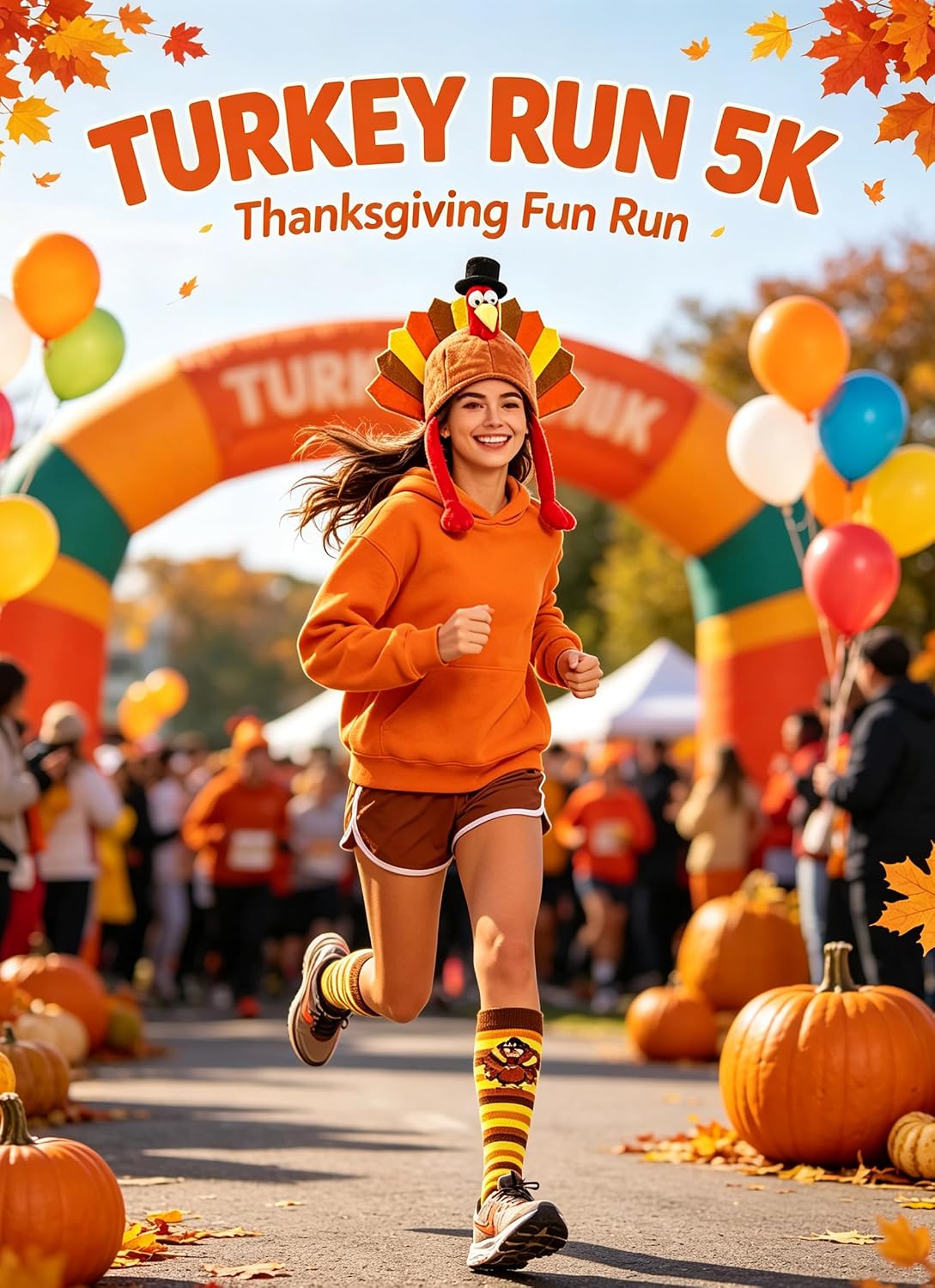 Thanksgiving Turkey Hat and Turkey Trot Socks for Thanksgiving Holiday Costume Decorations Party Favor Supplies image 2