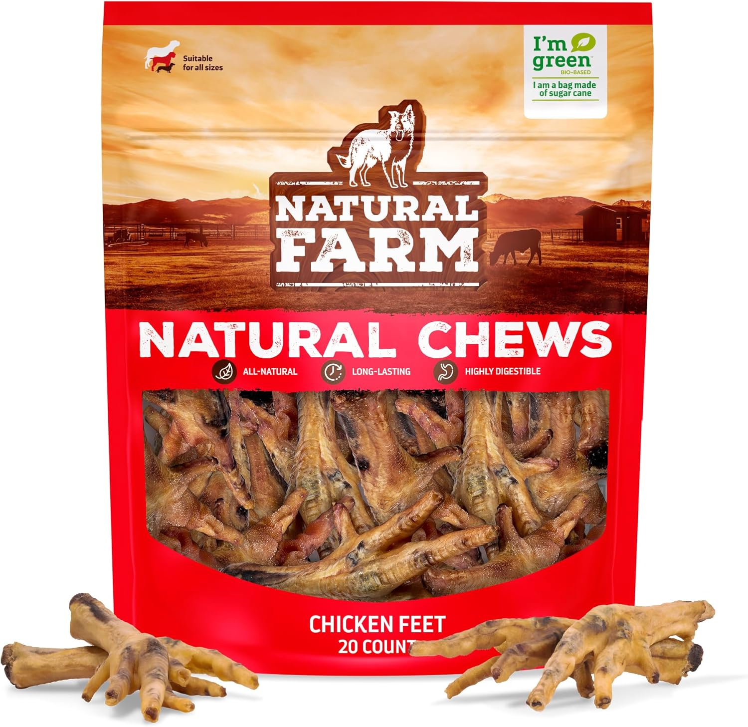 Natural Farm Nail-Free Chicken Feet Dog Treats (20 Pack), 100% Free-Range Air Dried Chicken Feet, No Nails, Fully Digestible, High Protein, Low Calorie, Joint Support, Single Ingredient