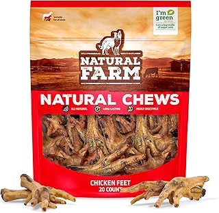 Natural Farm Nail-Free Chicken Feet Dog Treats (20 Pack), 100% Free-Range Air Dried Chicken Feet, No Nails, Fully Digestible, High Protein, Low Calorie, Joint Support, Single Ingredient