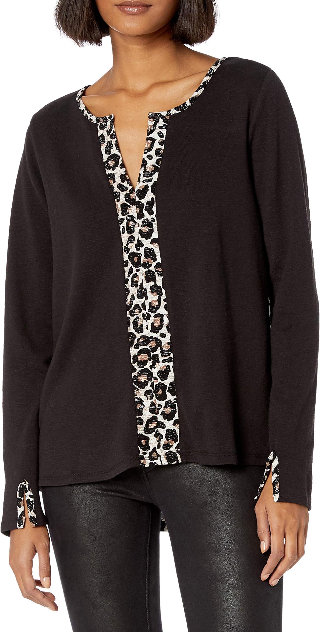 reCreation Women's Long Sleeve Split Neck Knit Top Shirt