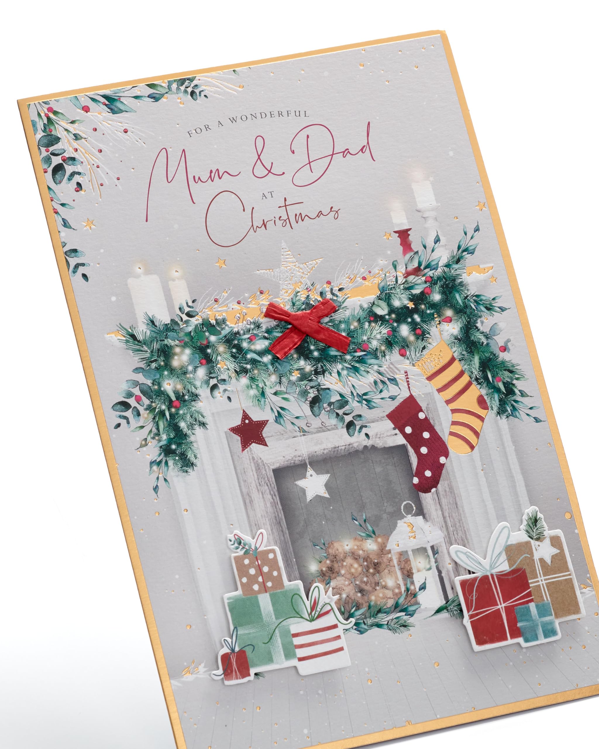 UK Greetings Christmas Card for Mum & Dad - Fireplace Design, Mum & Dad Fireplace, 165mm x 254mm - Image 4