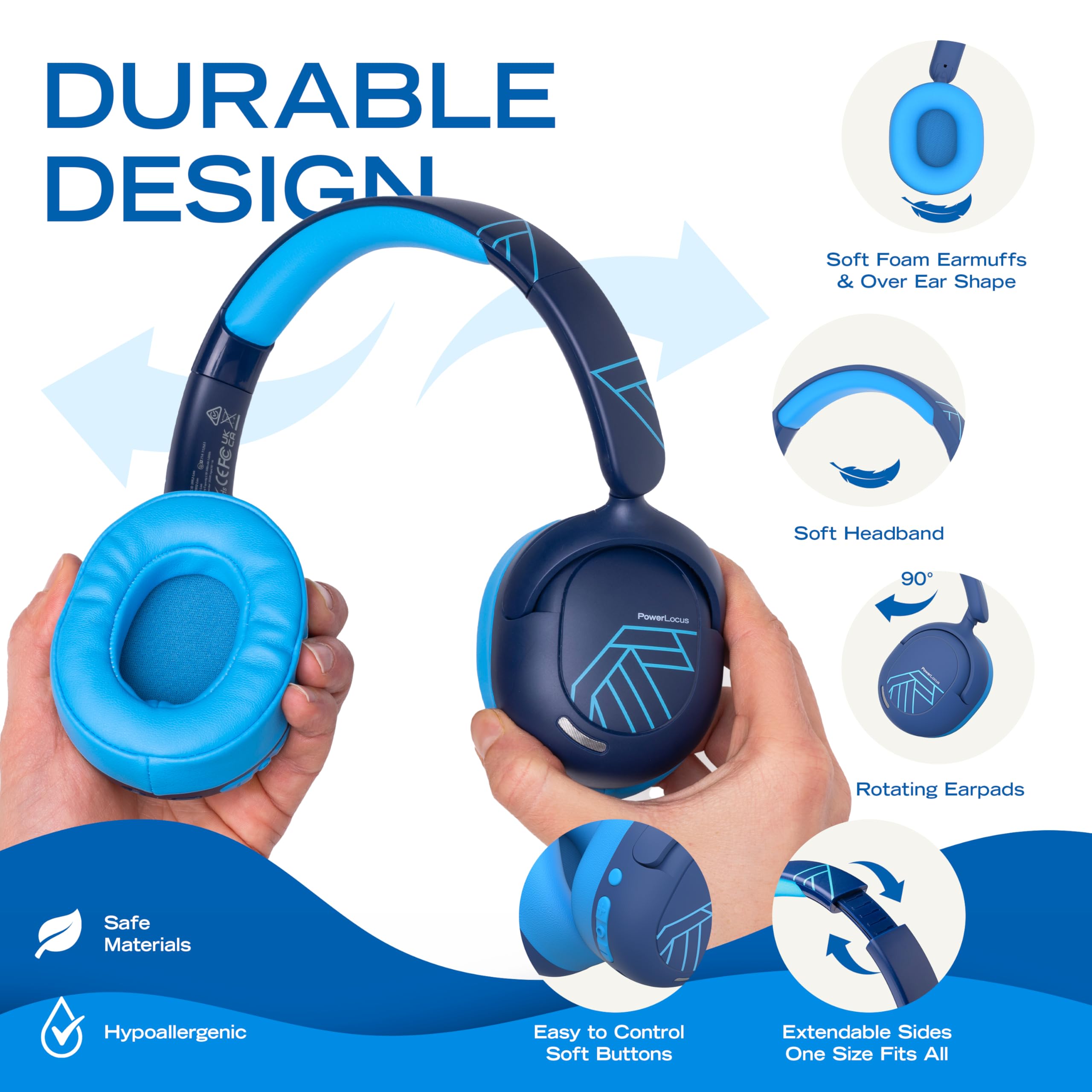 PowerLocus Bezprzewodowe słuchawki Bluetooth dla dzieci