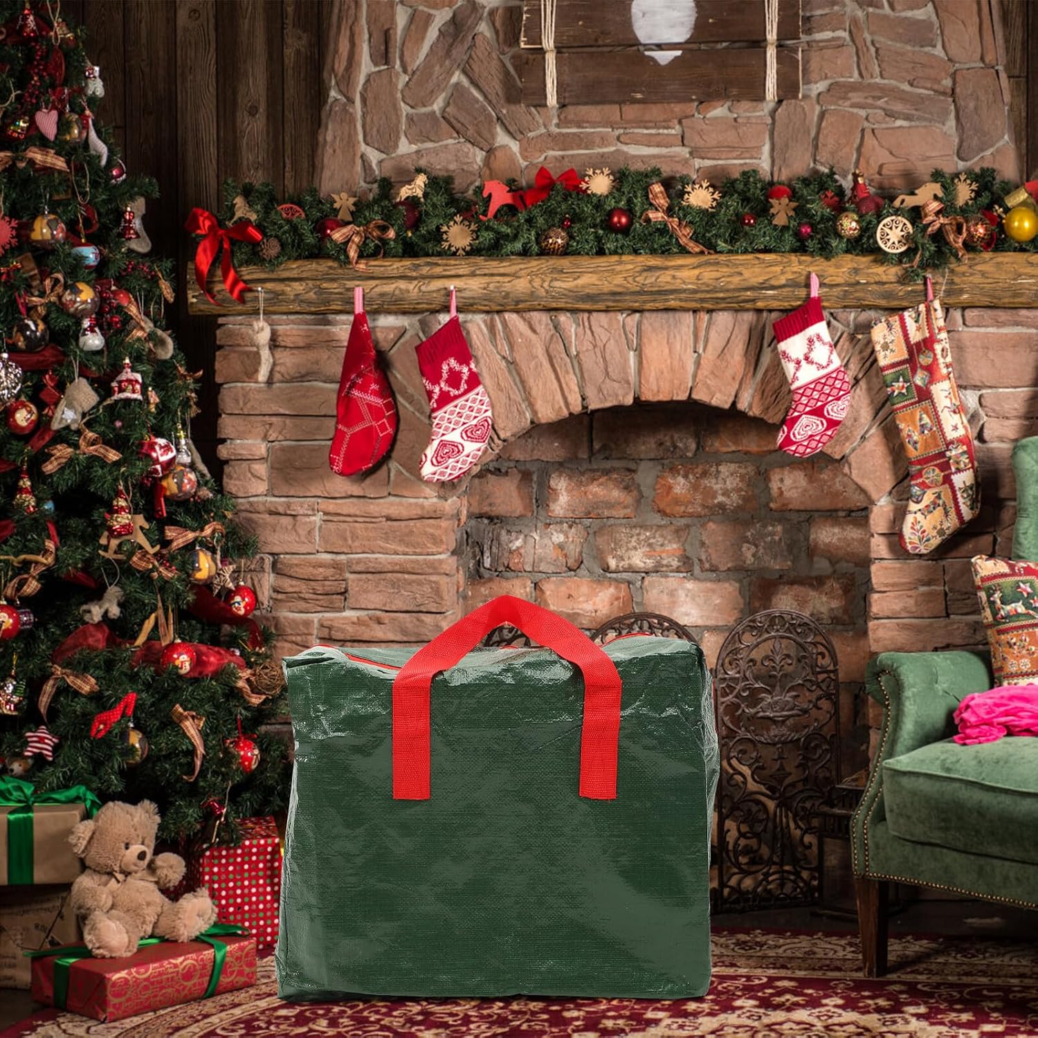 Christmas Tree Storage Bag Small Waterproof Xmas Tree Pouch with Handles 46x25x38cm Green Holiday Storage Organizer