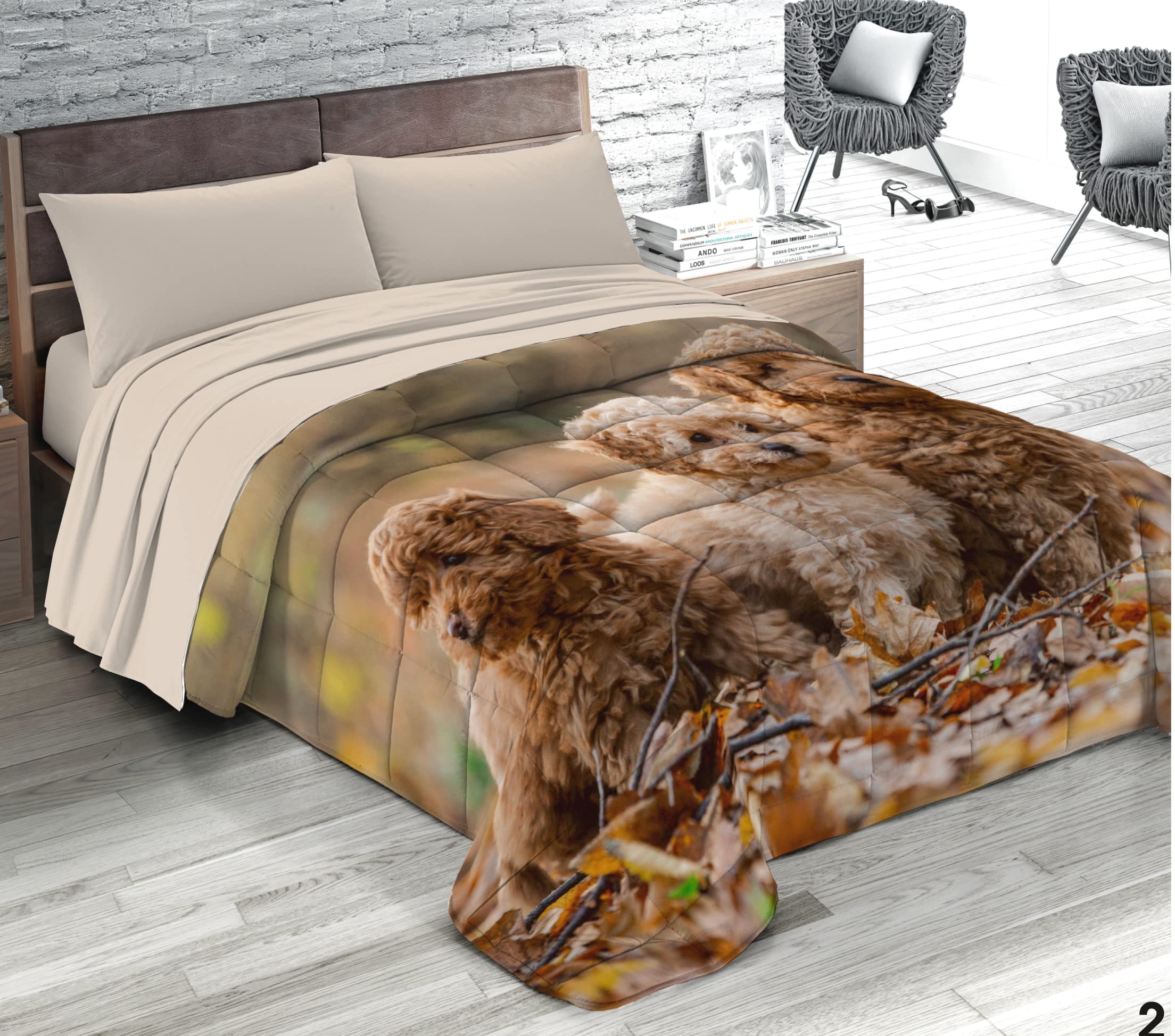 Tata Home Trapunta Invernale Singola 170x260 cm Imbottita 400 gr/mq Piumone Pesante in Stampa Digitale Animali Cani Made in Italy Mod.Barboncini