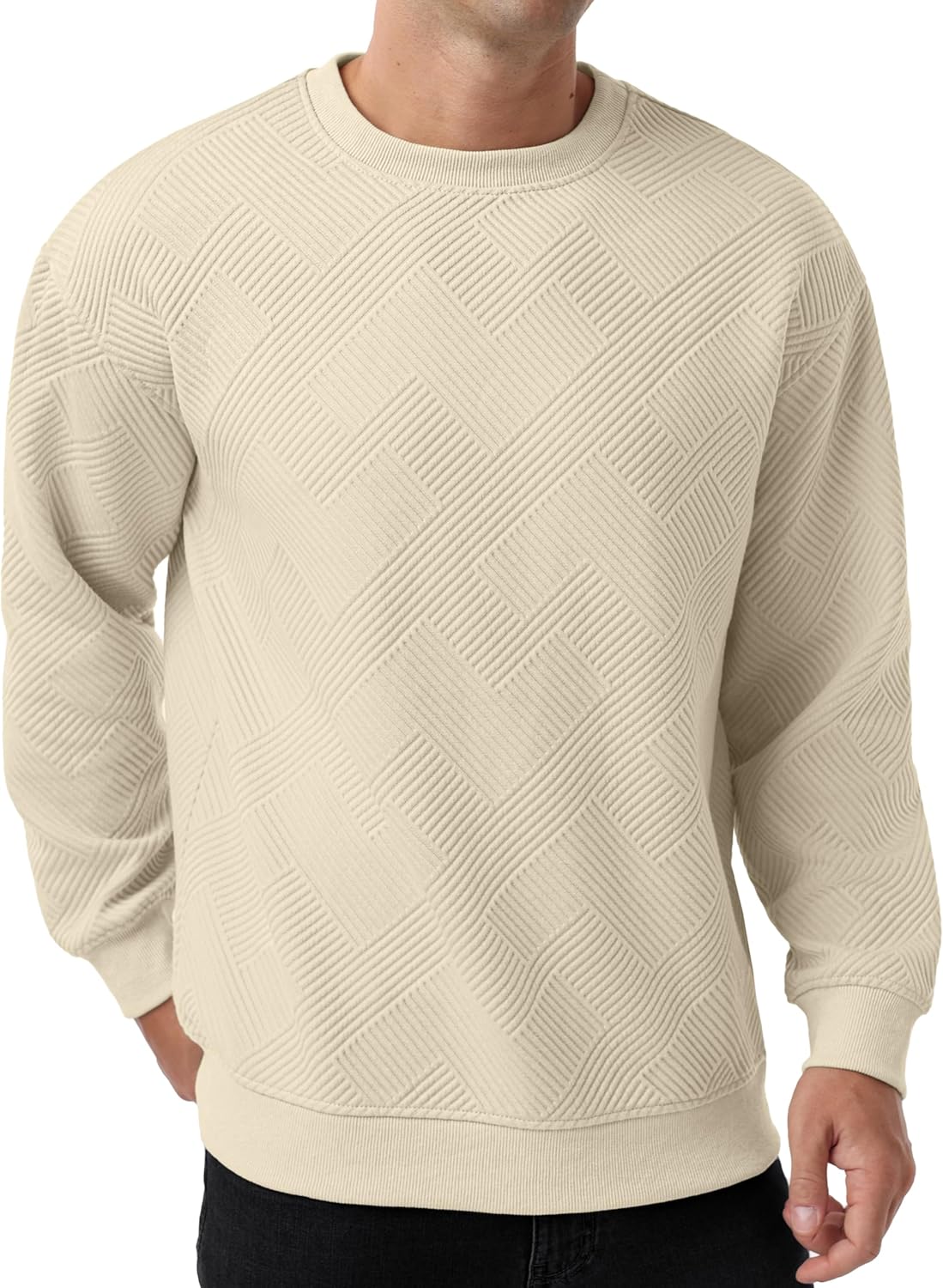 Sailwind Men's Crewneck Casual Sweatshirts Geometric Texture Long Sleeve Solid Color Pullovers - Image 6