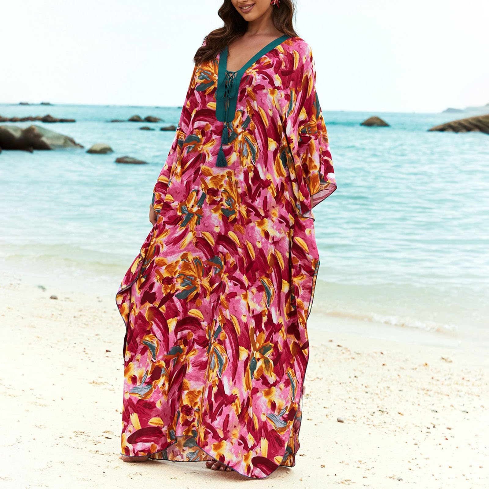 Générique Tunica Beach Copre Maglia Donna Sexy Manica Mezza Lunga Vestito Spiaggia Anti UV Estate Grande Taglia