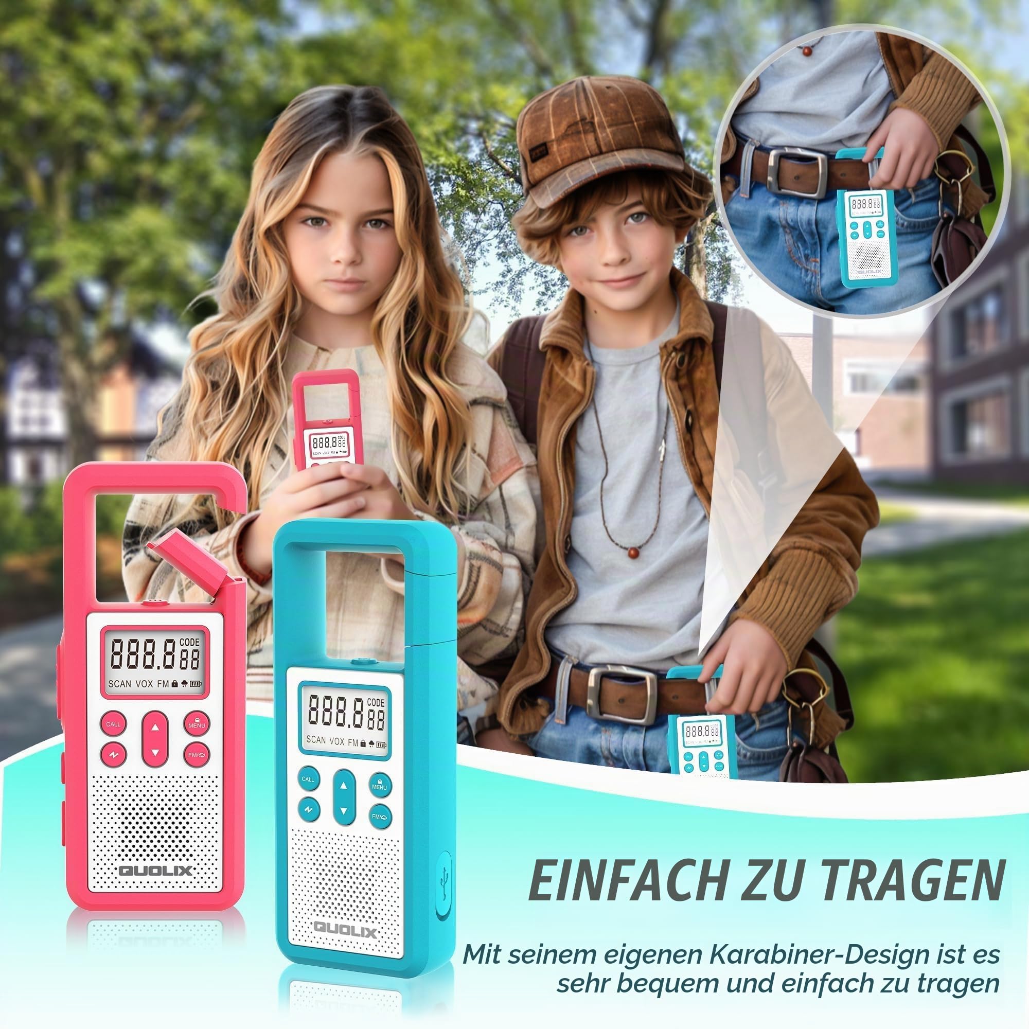 Walkie Talkie Aufladbar 4er Set, Großer Reichweite PMR Walky Talky, FM Funkgerät mit SOS Alarm & LED-Taschenlampe, Walkie Talkies für Erwachsene Mit VOX,Geeignet für Outdoor-Abenteuer,Radfahren,Reisen