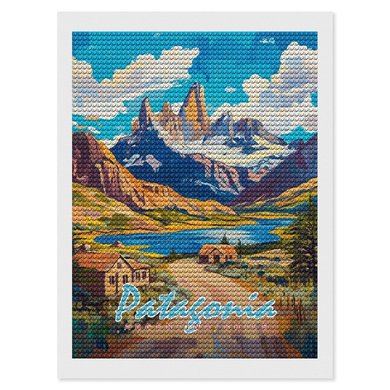 Junmoney Patagonia Landscape Painting Diamond Painting Canvas Kit 12"x16", Adhesive Canvas, Christmas Gift, Full Kit Included, Thoughtful Present