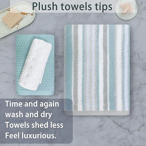 Miniatura 3 de VOOVA & MOVAS 3 piezas de toallas de baño, 100% algodón, secan rápido, gruesas, suaves, 1 toalla de baño de rayas de 30"x54", 1 toalla de mano color