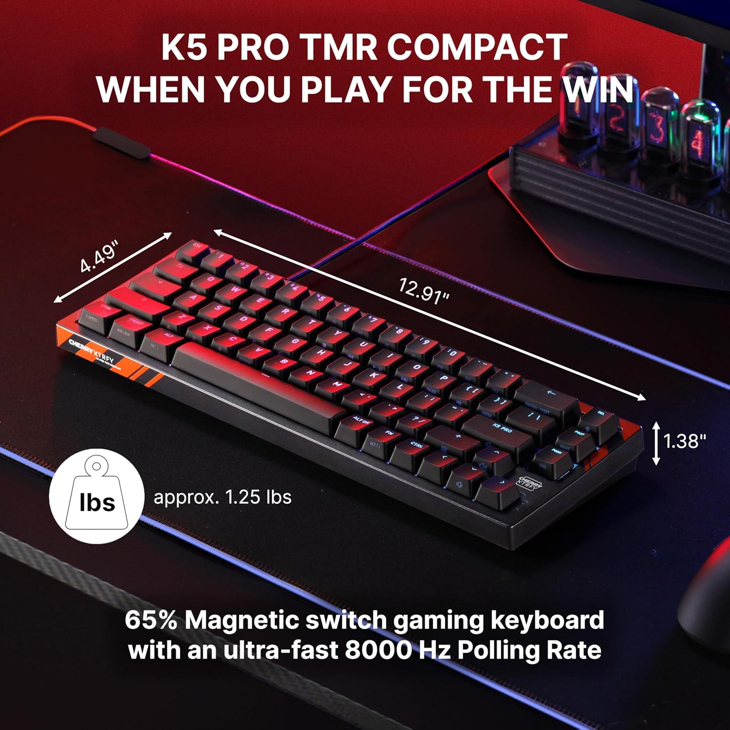 CHERRY XTRFY K5 Pro TMR Compact, Magnetic Wired Gaming Keyboard, Customizable MK Crystal Switches, Hot-Swap, Rapid Trigger, SnapKey, Sound Dampening, 8000 Hz, Black