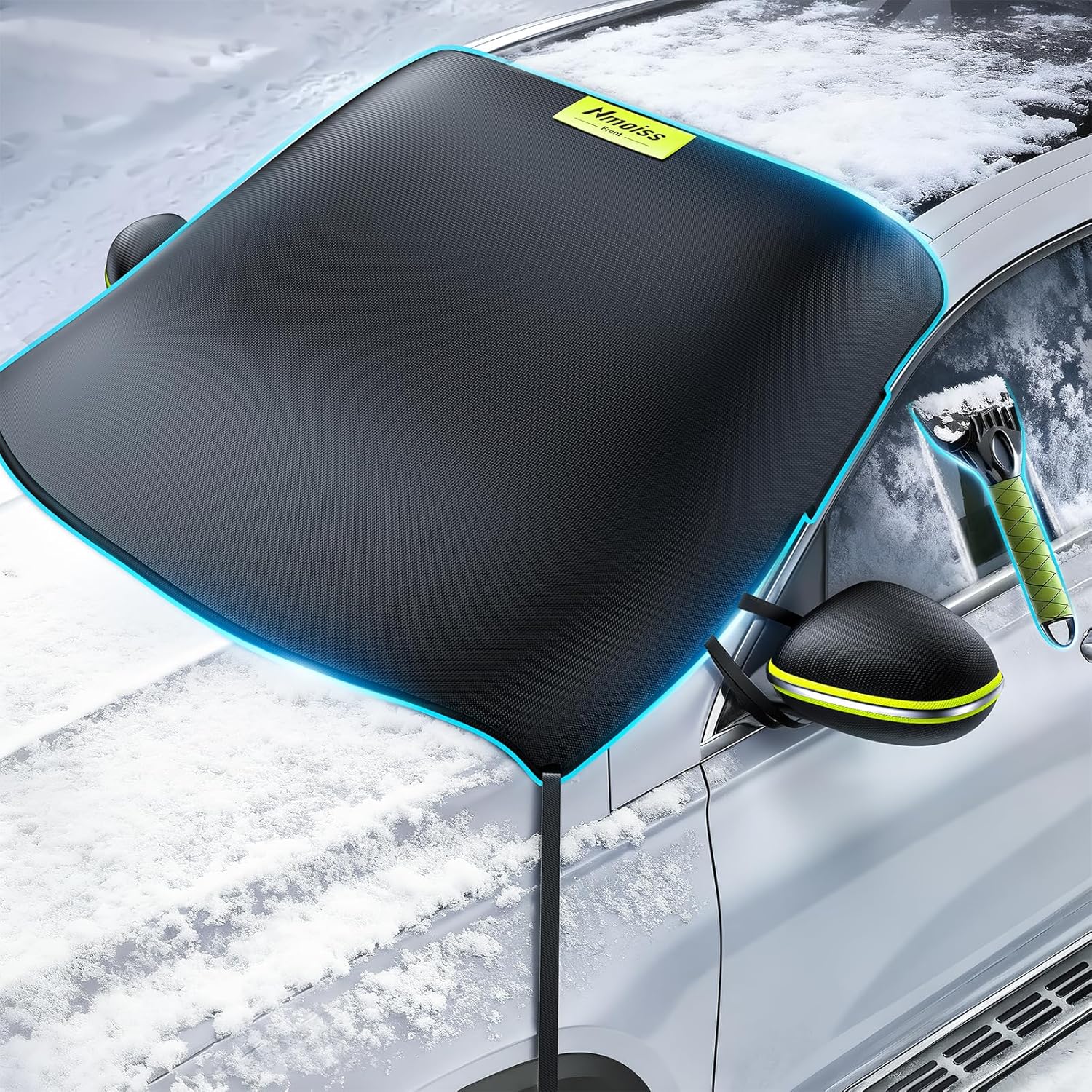 Nmoiss-3-in-1 Windshield Snow Cover for Ice Snow Frost 600D Heavy Cover Ice Scraper Complete Winter Protection with 360