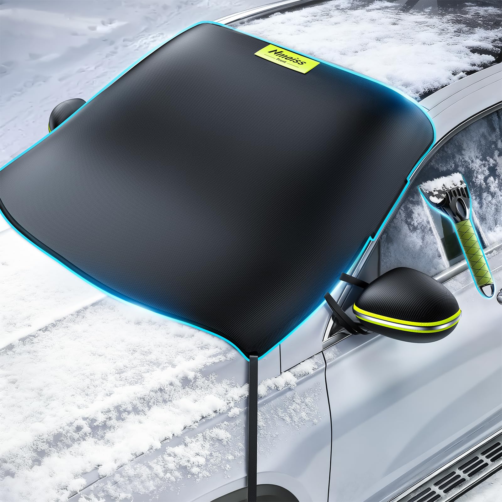 Nmoiss-3-in-1 Windshield Snow Cover for Ice Snow Frost 600D Heavy Cover Ice Scraper Complete Winter Protection with 360