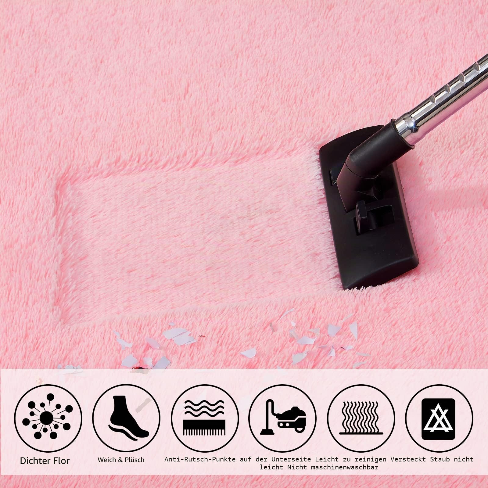 Rosa Waschbarer Hochflorteppich 140x200cm Teppiche für Wohnzimmer | Flauschig, Hochflor 4-5 cm, Hochwertiger Schaumstoff, für Schlafzimmer, Kinderzimmer, Babyzimmer