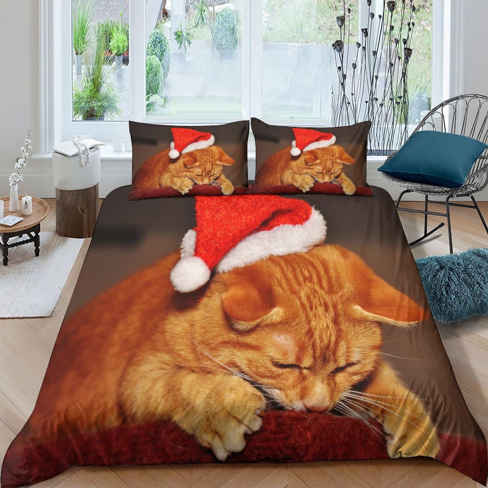 Parure avec taies d'oreillers animal multicolore et housse de couette double 200x200cm en coton