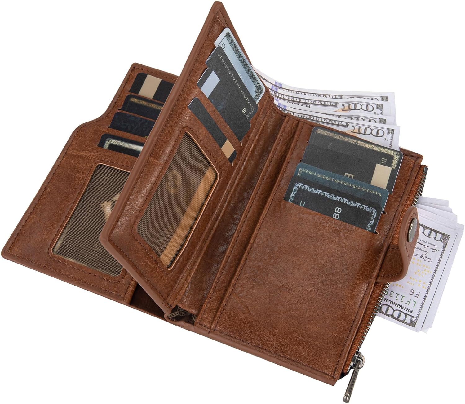 Wrangler Wallet for Women Bifold Card Holder with Zipper and ID Window - Image 3