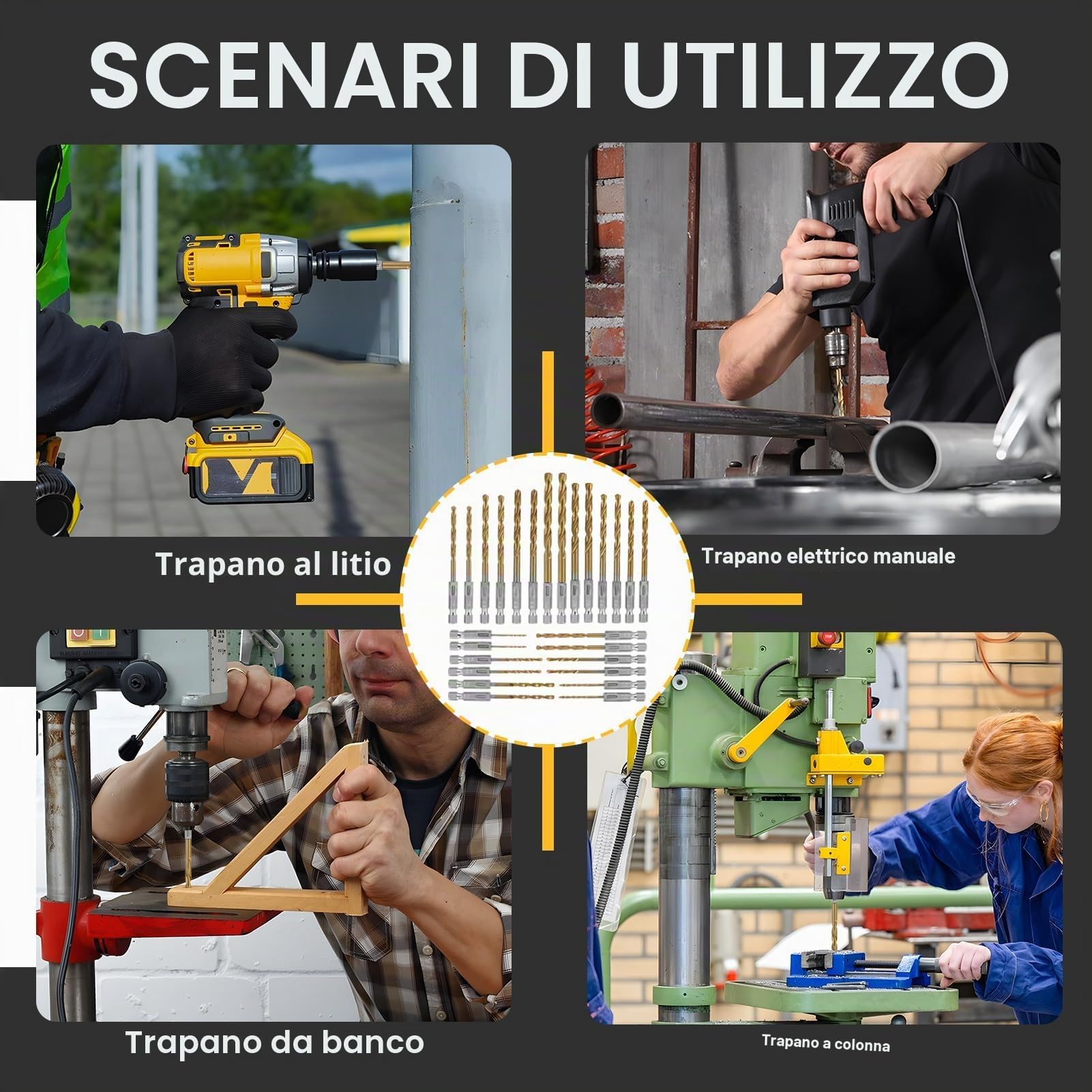 Set di 26 Punte da Trapano Rivestite in Titanio, Attacco Esagonale, in Acciaio ad Alta Velocità da 1,5 a 6,5 mm, Ideale per Trapano a Mano e a Percussione, per Metallo, Legno e Plastica