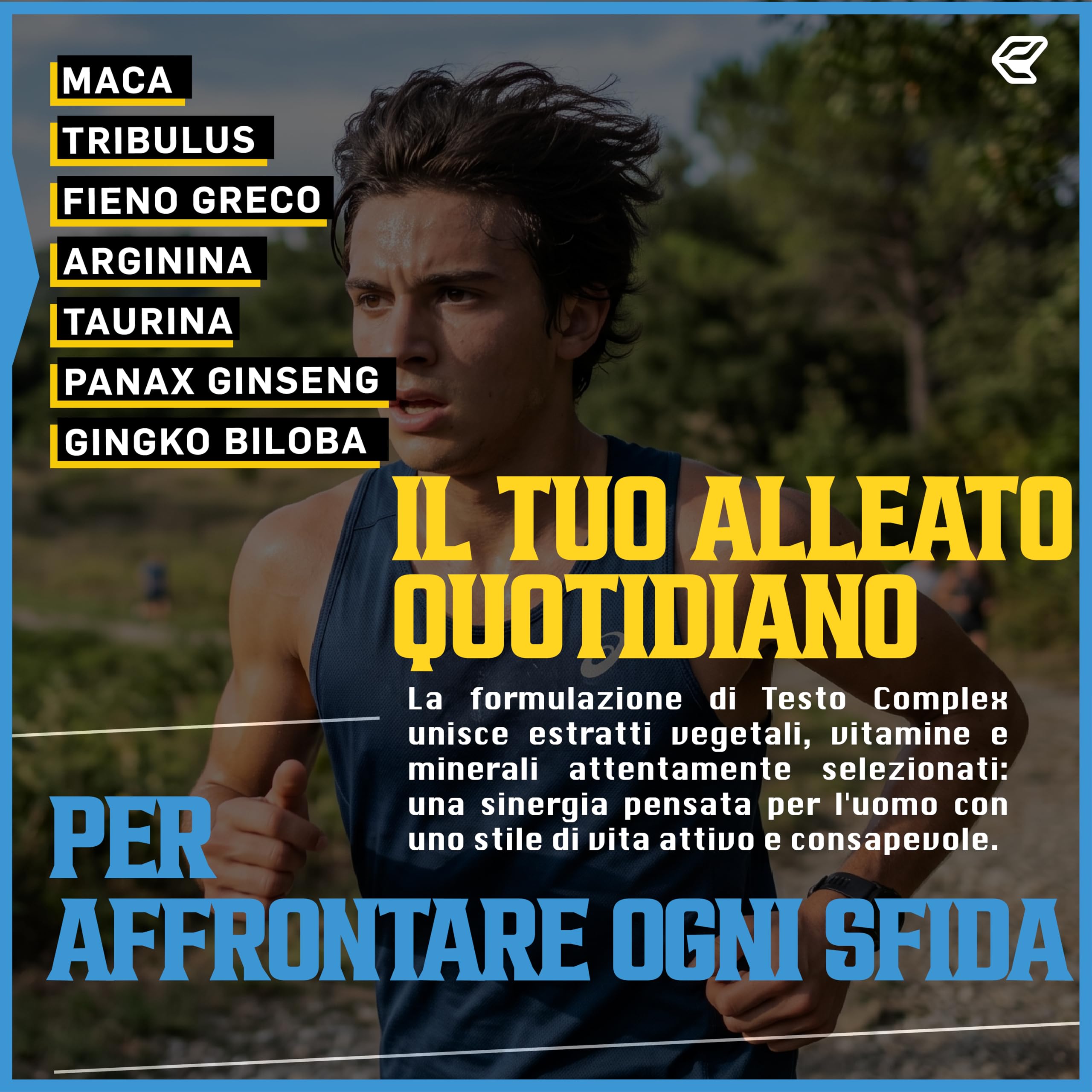 Italian Elite® Testo Complex 120 caps Maca 8000mg. Tribulus, Fieno Greco, Zinco, Arginina, Ashwagandha, Vitamine e Minerali