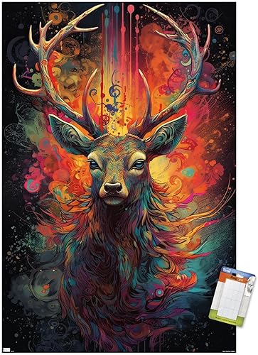 Trends International Wumples - Póster de pared de ciervo cósmico, 14.72 x 22.37 pulgadas, paquete de póster y montaje prémium