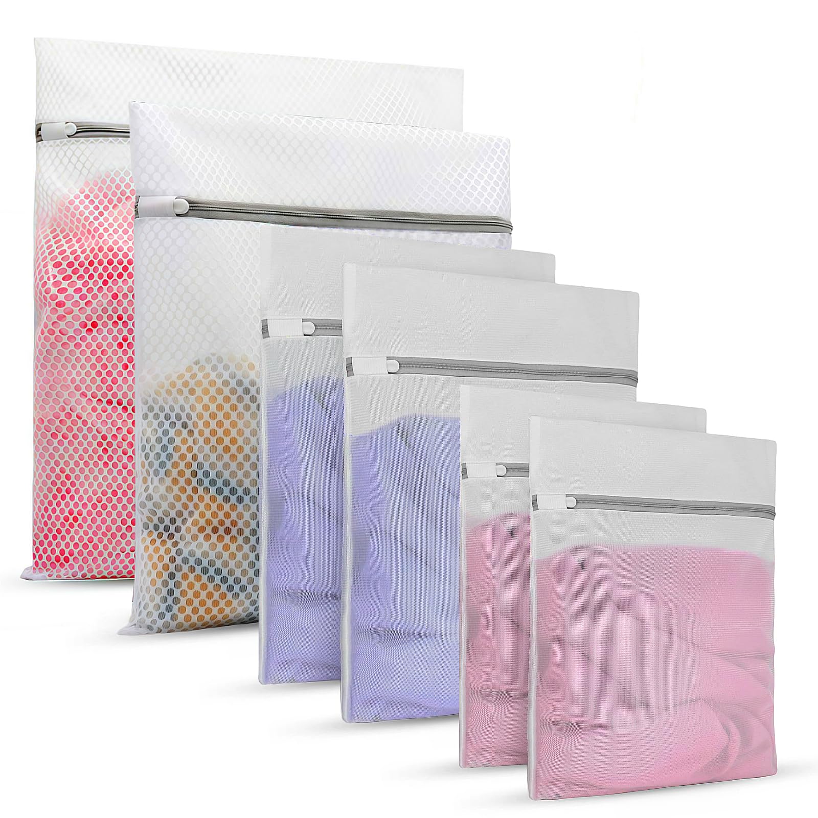 6 Pack Mesh Laundry Bags,Reusable Large Laundry Bags for Washing Machine,Washing Bags for Laundry with Zips,Delicates Mesh Bags for Clothes,Socks,Underwear, Bra(30x40/40x50/50x60/60x60) (6, SMLXL)