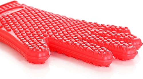 Miniatura 3 de New Star Foodservice 32376 - Manoplas de horno de silicona de grado comercial, color rojo, juego de 2