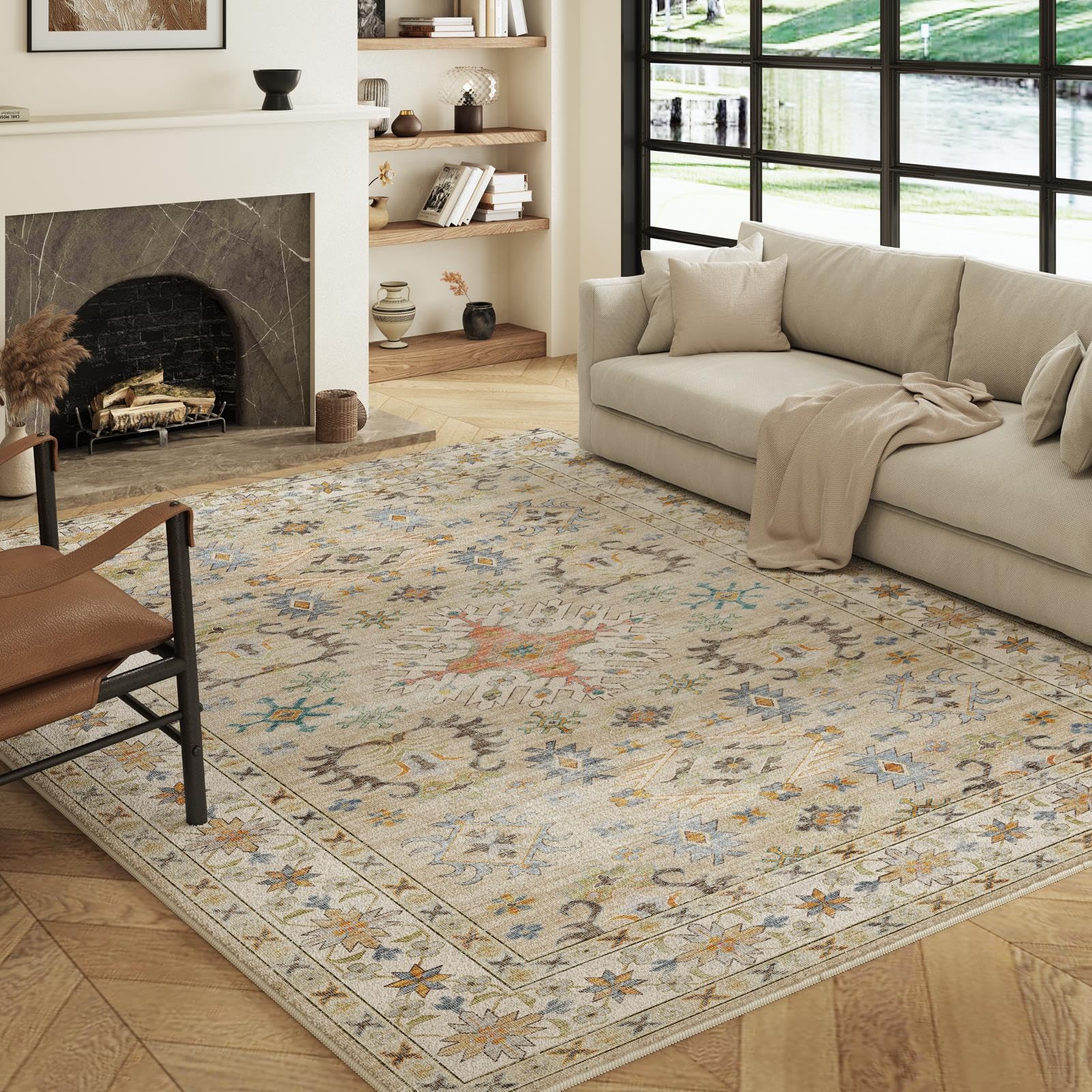 Decoranddecor Distressed Rug For Bedroom, 160x230cm – Non-Slip, Stain Resistant, Pet Friendly, Washable, Entryway Easy Clean Durable Carpet – Tessia — image 1