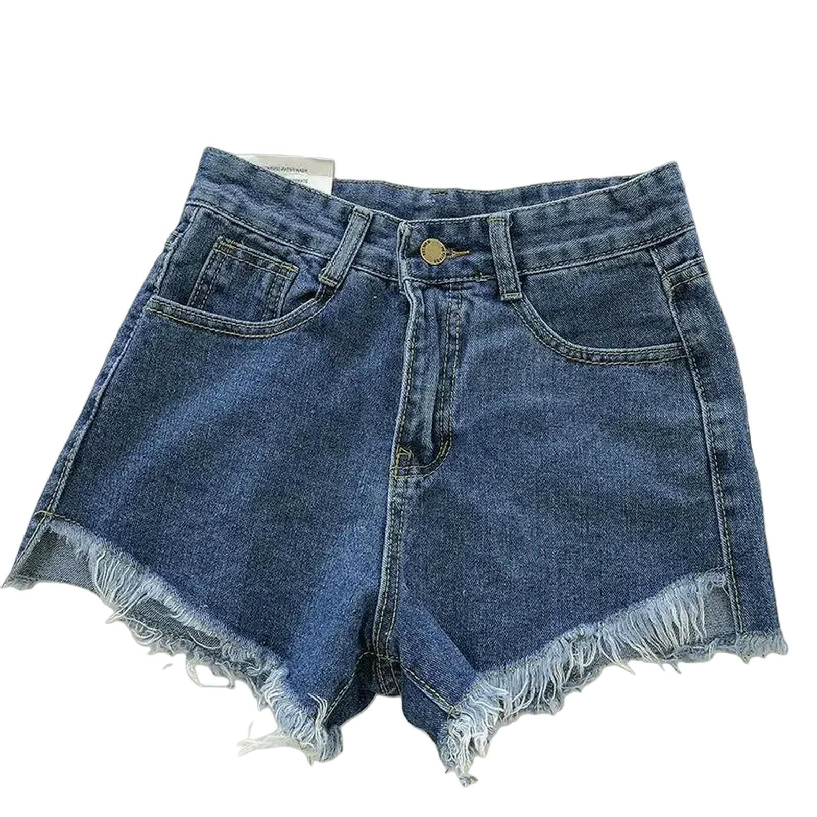 Short femme en jean taille haute bleu foncé CHENSHI en coupe mom large