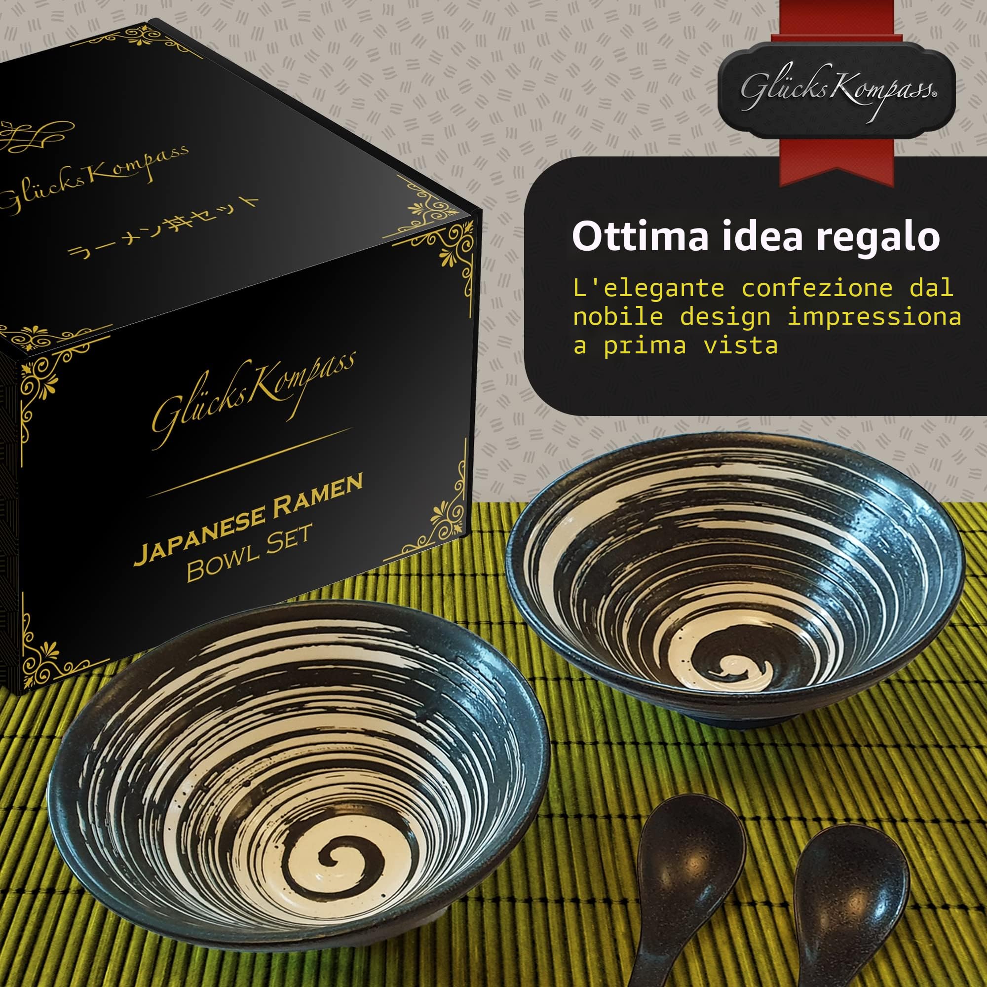 Set di ciotole per ramen giapponese in ceramica, grande: diametro 20 cm | Ciotola per zuppa, ciotola per riso asiatica, ciotola cinese, stoviglie tailandesi, cucchiaio