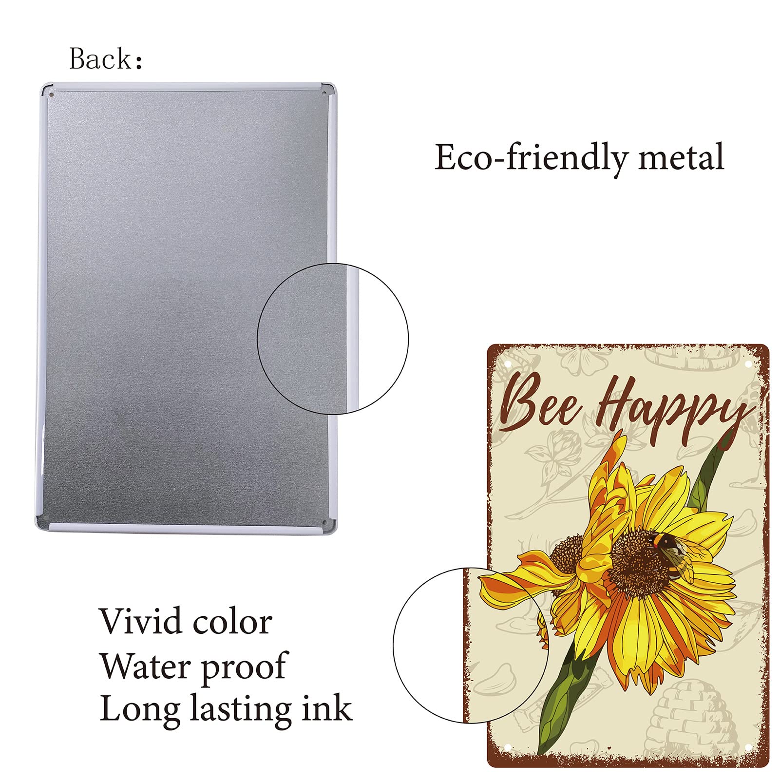 CREATCABIN 2 Targhe In Metallo Girasoli E Ape – 20x30 Cm, Cartello Vintage Per Parete, Decorazione Rustica Per Giardino, Cucina, Soggiorno, Ufficio