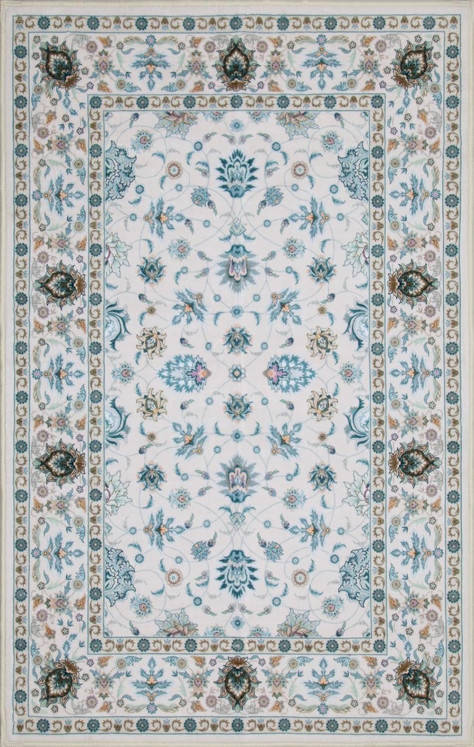 WILLSUN Washable Area Rugs, 6x9 Non-Slip Boho Large Area Rugs for Living Room, Bedroom, Machine Washable Vintage Rug, Indoor Floral Print Carpet for Home Decor, Kid & Pet Friendly Mat