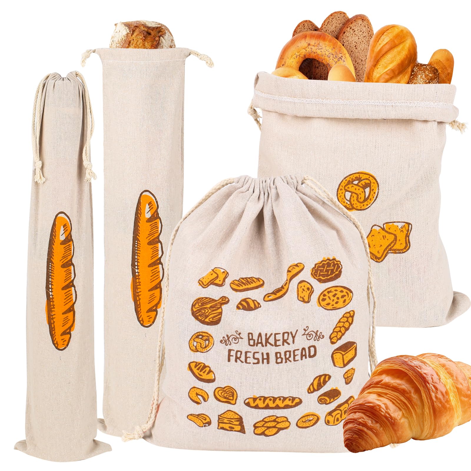 Set di 4 sacchetti per il pane in lino con coulisse - Sacchetti