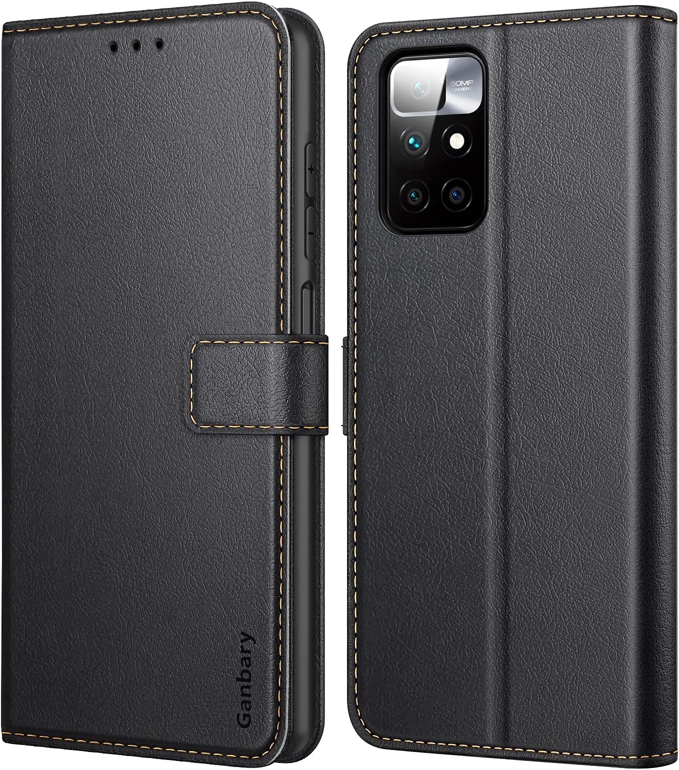 Ganbary Compatible with Xiaomi Redmi 10 4G 2022/2021 Case, Premium PU Leather Flip Case Wallet Phone Case Protector for Xiaomi Redmi 10 [Full Protection] [Card Slots] [Kickstand], Black