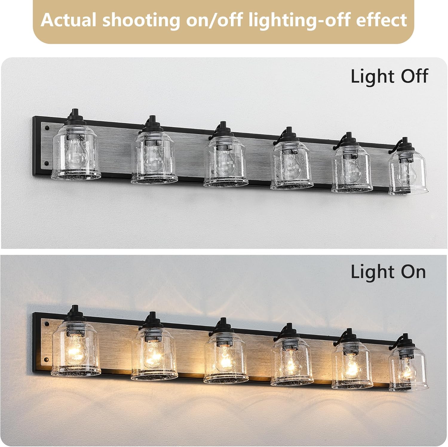 Vanity Lights for Bathroom Large 48 inch, Farmhouse Rustic Vanity Light with Bubble Glass Shades, Gray 6 Light Bathroom Lighting Fixtures Over Mirror, Bath Wall Sconce Home Decor