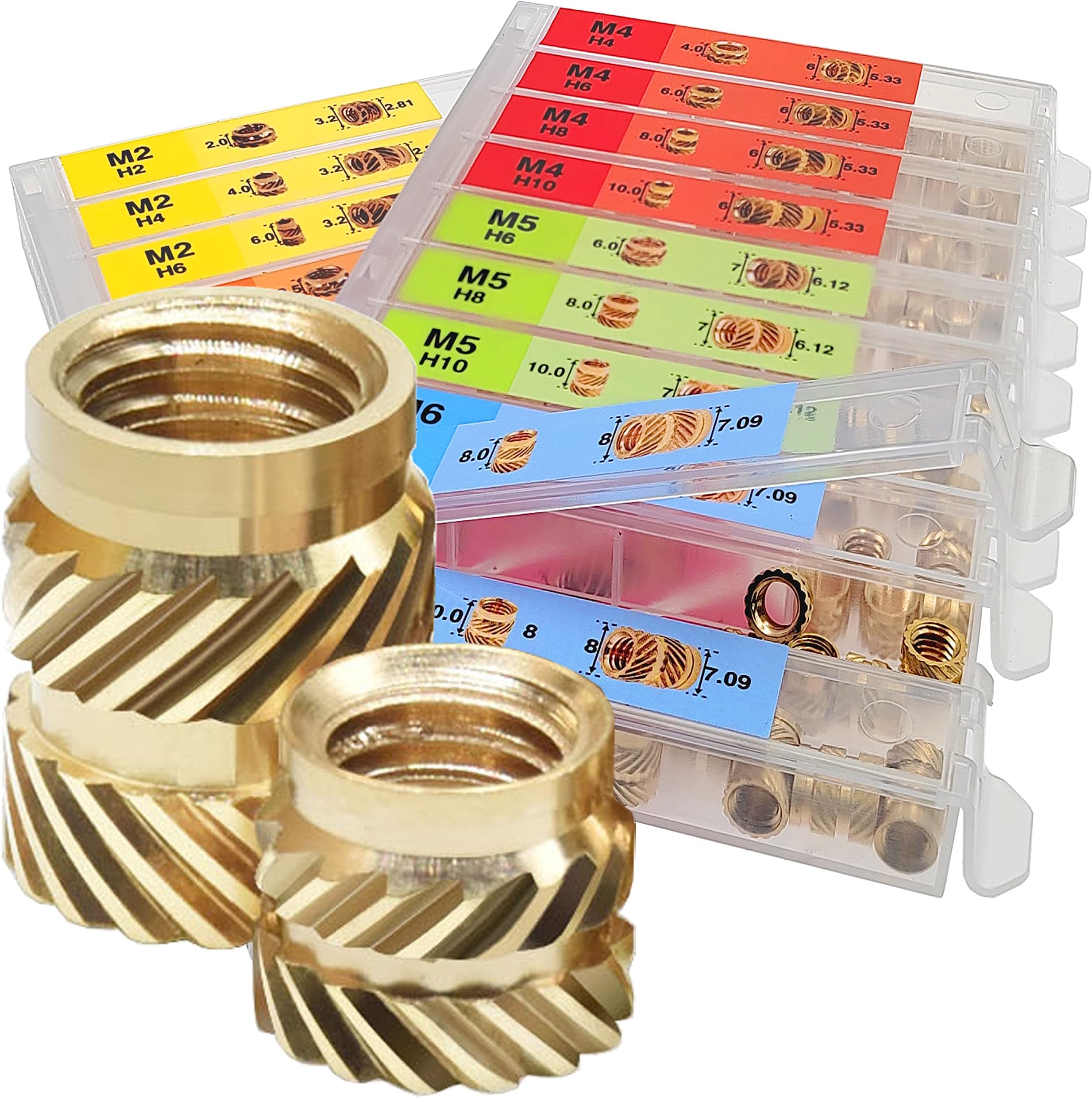 EEEEE M2 M2.5 M3 M4 M5 M6 (350pcs) Metric Threaded Inserts for Plastic Heat Set Insert Knurled Nut Insert Threaded Brass Insert Assortment Kit for 3D Printing Injection Molding Press Thread Nuts