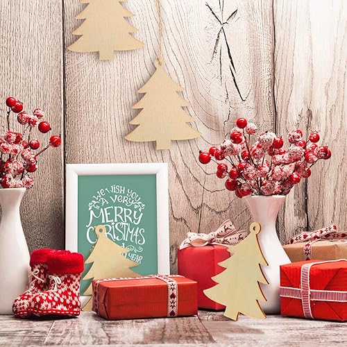 Miniatura 3 de Tatuo 50 adornos colgantes de madera para árbol de Navidad, adornos con cuerdas para decoración de Navidad, festivales, bodas, manualidades