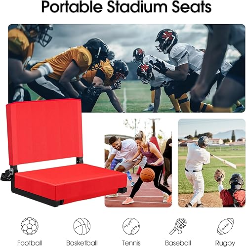 Miniatura 7 de Eusuncaly Asiento de estadio para gradas con respaldo y cojín acolchado ancho y cómodo, sillas plegables con correa para el hombro y bolsillos de