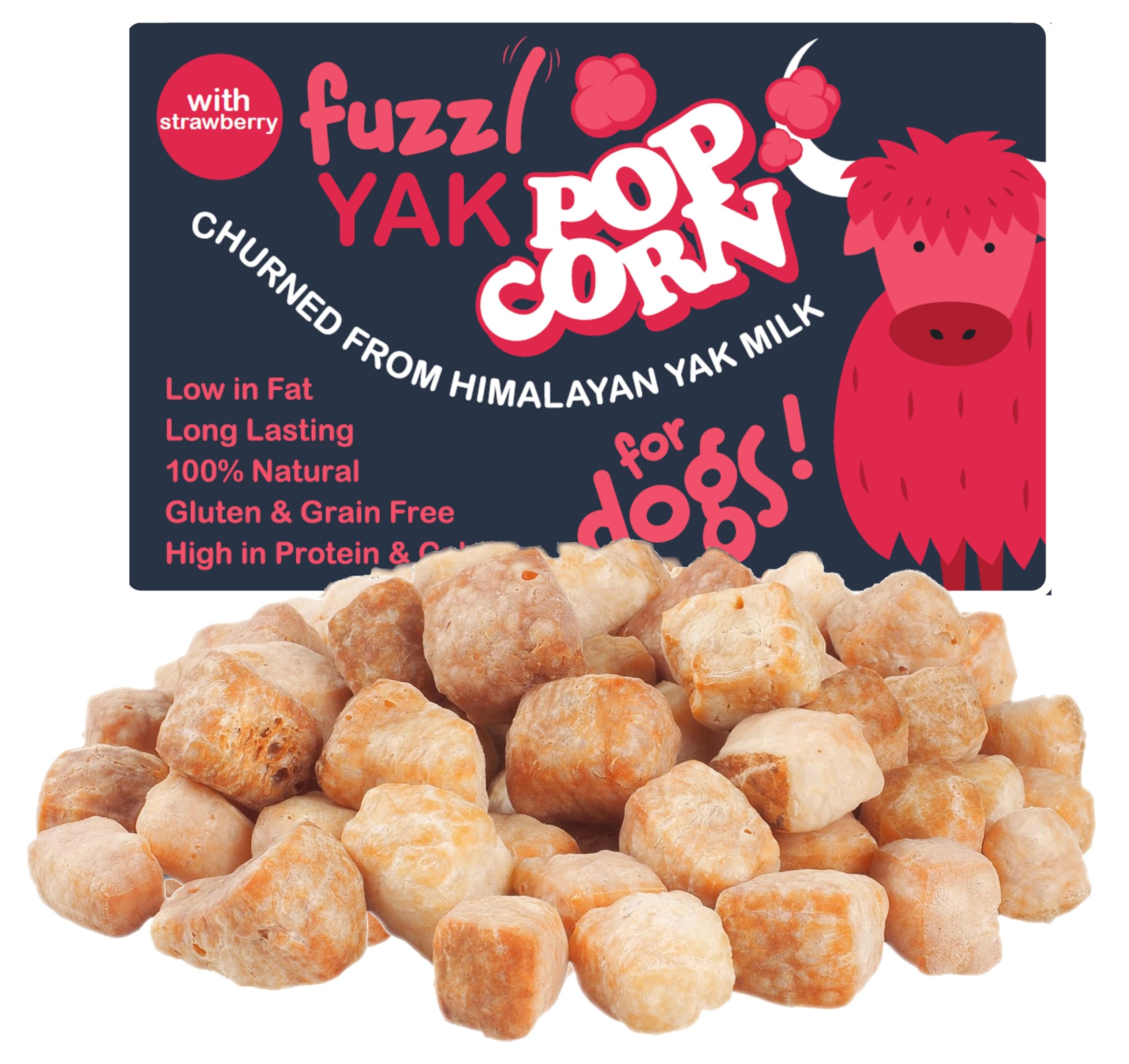 Fuzzl Strawberry Natural Yak Chew Bites 120g Large Pack Premium Dog Treats and Himalayan Yak Milk Natural Dog Treats Long Lasting Dog Training Treats Yak Chews for Dogs Healthy Dog Treats Dog Chews