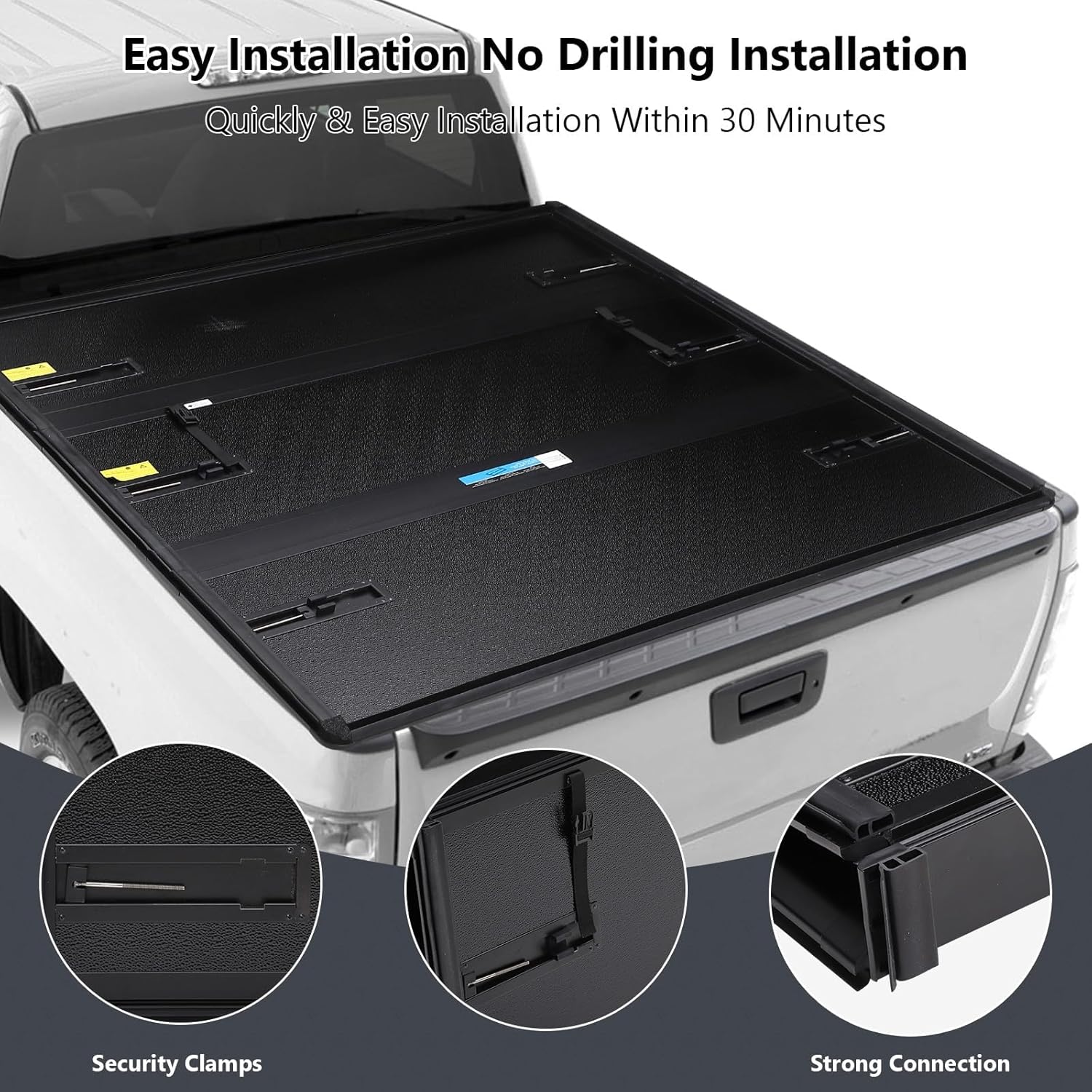 Hard Tri-Fold Truck Bed Tonneau Cover Compatible with 2017-2024 Titan 5.7' Bed, 5.7Ft Hard Folding Truck Bed Cover, All Weather Protection, Black