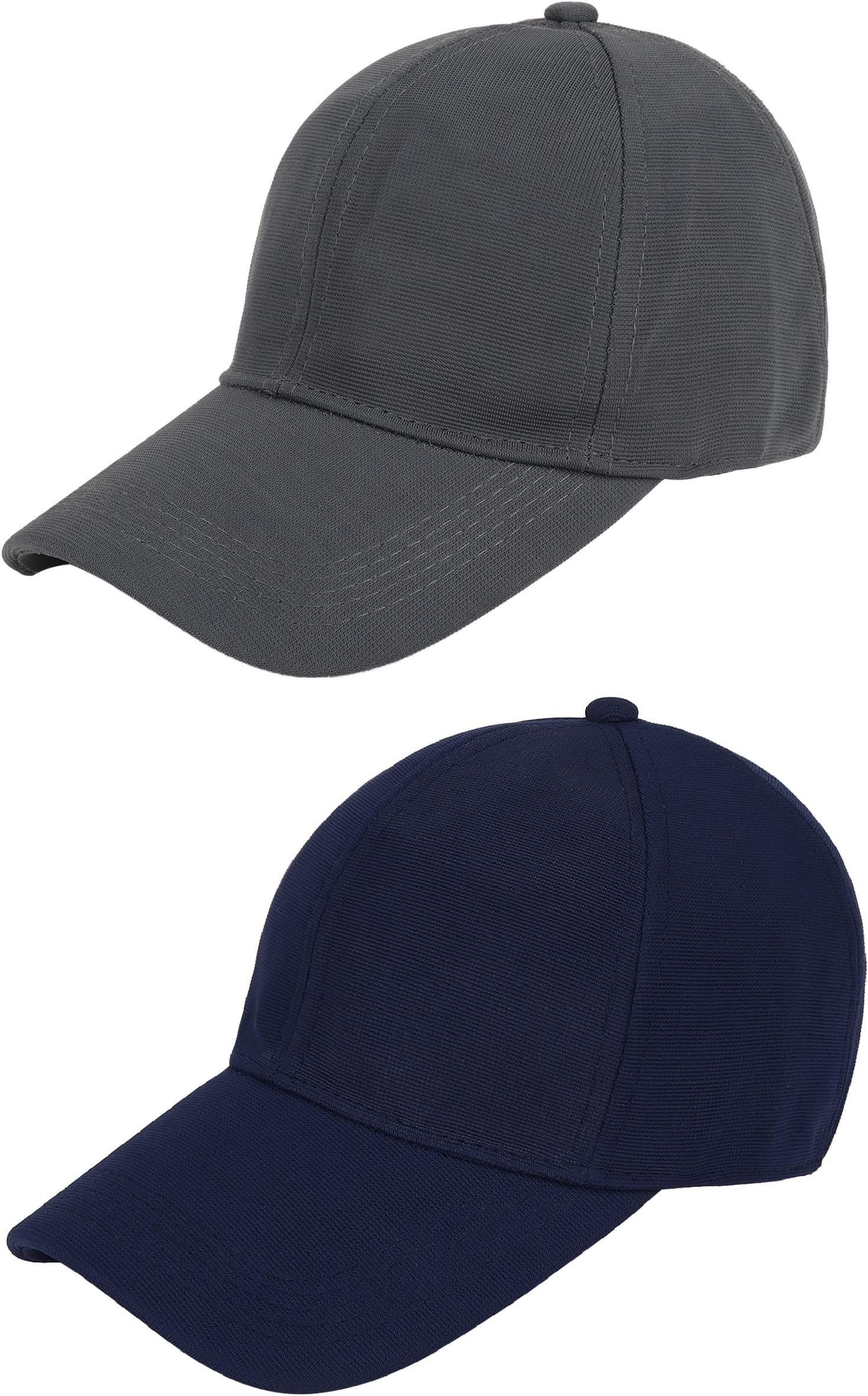 Men's Polycotton Flexi Stretch Fit Closed Back Cap FC-01 (Dark-Grey-Navy_Pack of 2) (Free Size)