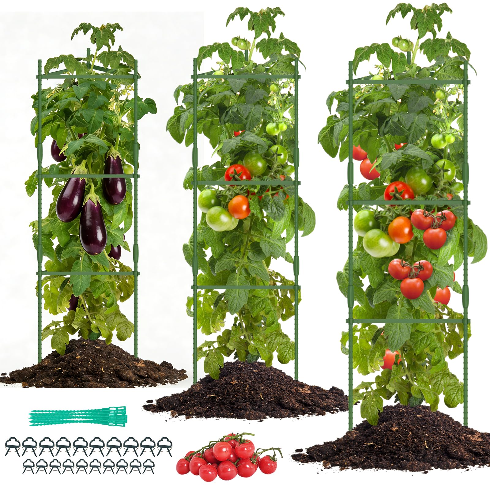 Tomaten-Rankhilfe für den Garten, 3er-Pack Tomatenkäfig für Kletterpflanzen im Freien, 120cm Dreieckiger Rankhilfe Tomaten, Gartenpflanzgitter für Gemüse, Blumen und Obst