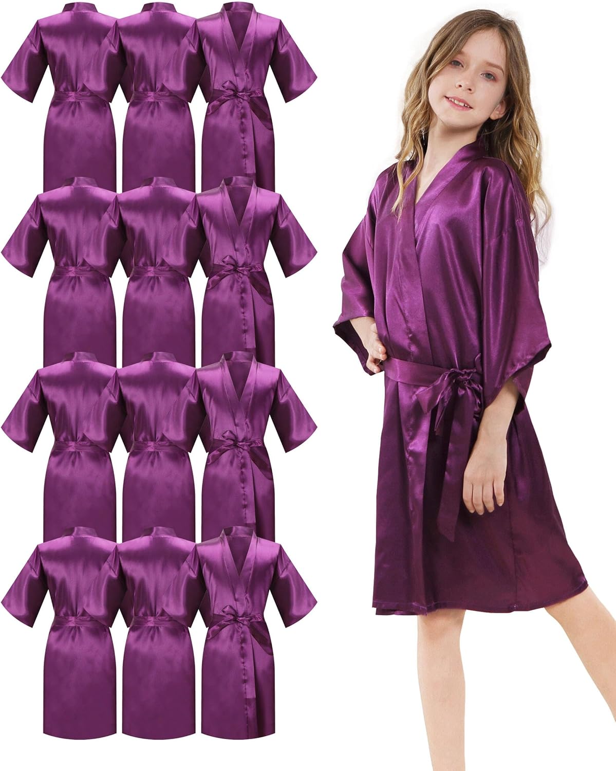 12Pcs Girls Silky Robes Kimono Birthday Kids Spa Party Wedding Bridal Party Flower Girl Robe