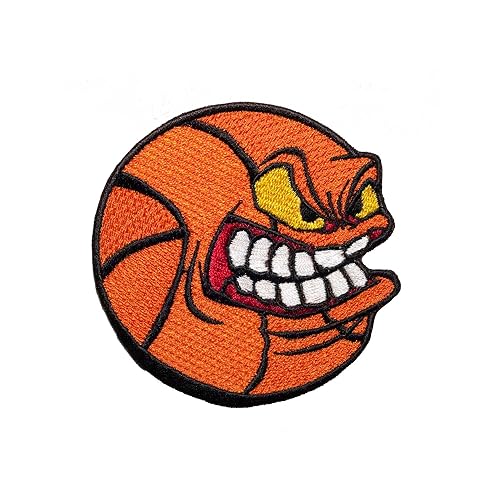 Angry Basketball Ball Embroidered Patch Iron On. Size: 3.5 x