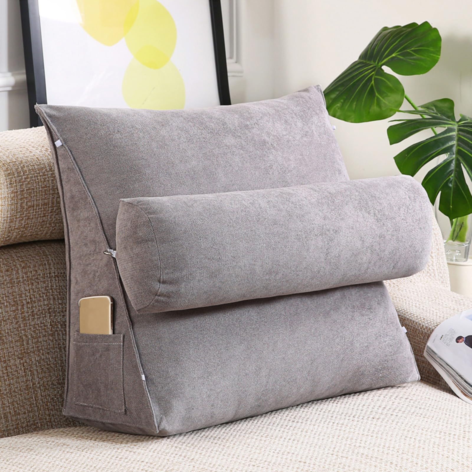 GYCS Bed Reading Pillow with Ergonomic Backrest Comfortable Support Pillow for Adults & Elderly, Adjustable Lumbar Cushion for Reading in Bed, Sofa Relaxation,smoky gray,60 * 50 * 20cm