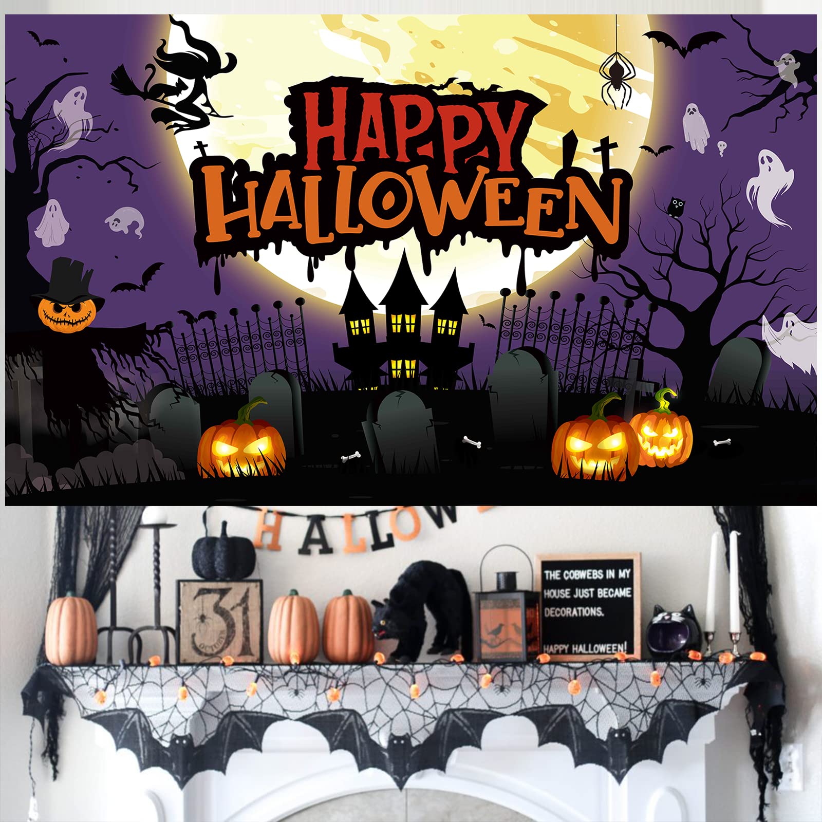 Amazon | Lausatek ハロウィン タペストリー 壁掛け 飾り付け Happy