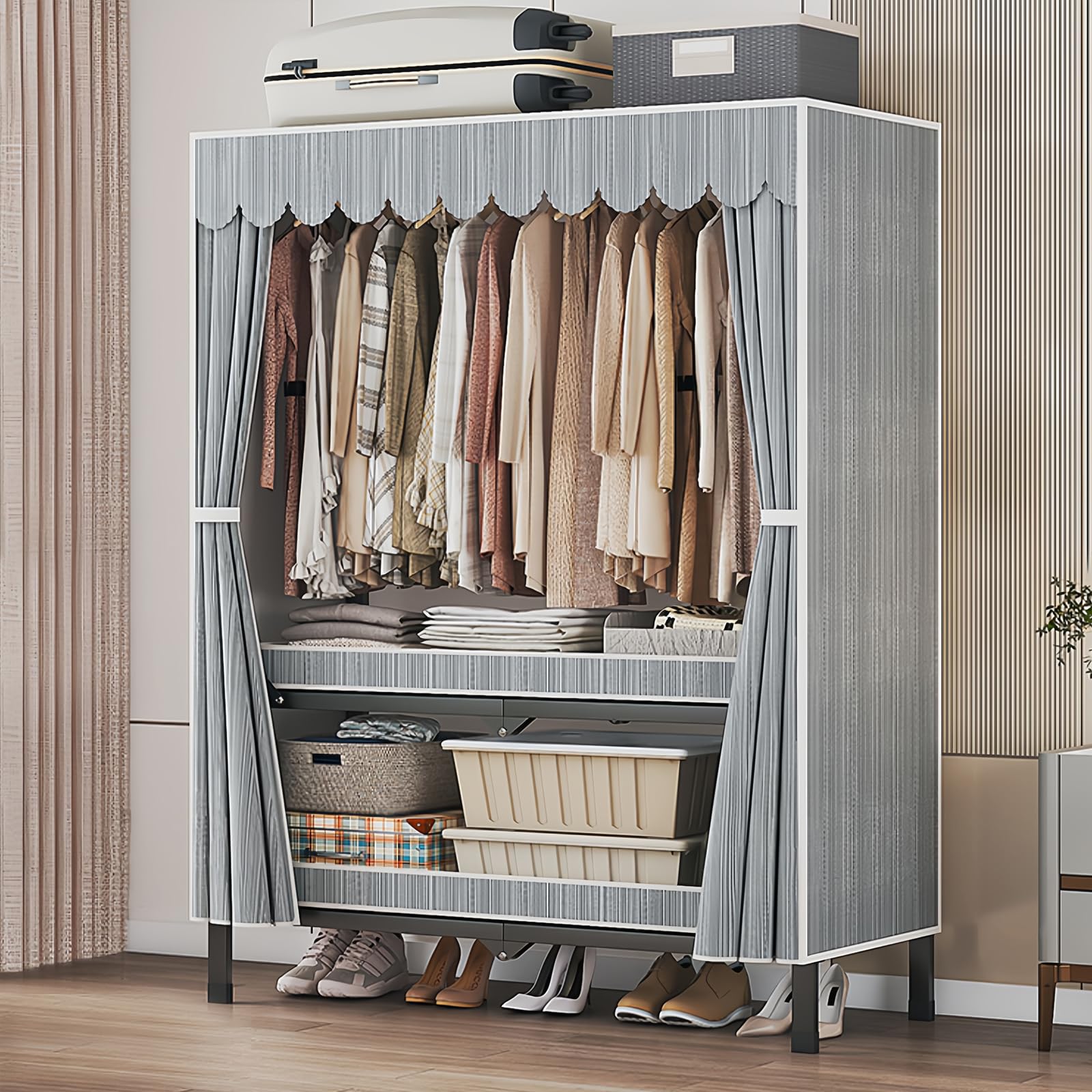 Armario de lona con rayas gris de diseño textil premium