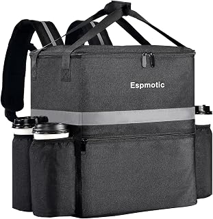Food Delivery Backpack - Insulated, Large & Leakproof with 4 Cup Holders for Hot/Cold Food Delivery, Ideal for Uber Eats, Doordash & Postmates, Black