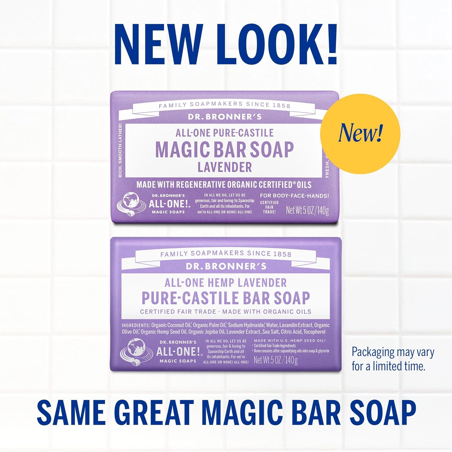Dr. Bronner's Pure-Castile Magic Soap Bars (Lavender, 5 oz, 6-Pack)- Bath Soap with Regenerative Organic Certified Oils- For Face, Body & Hair - Gentle, Biodegradable, Vegan- Bar Soaps for Men & Women - Image 2