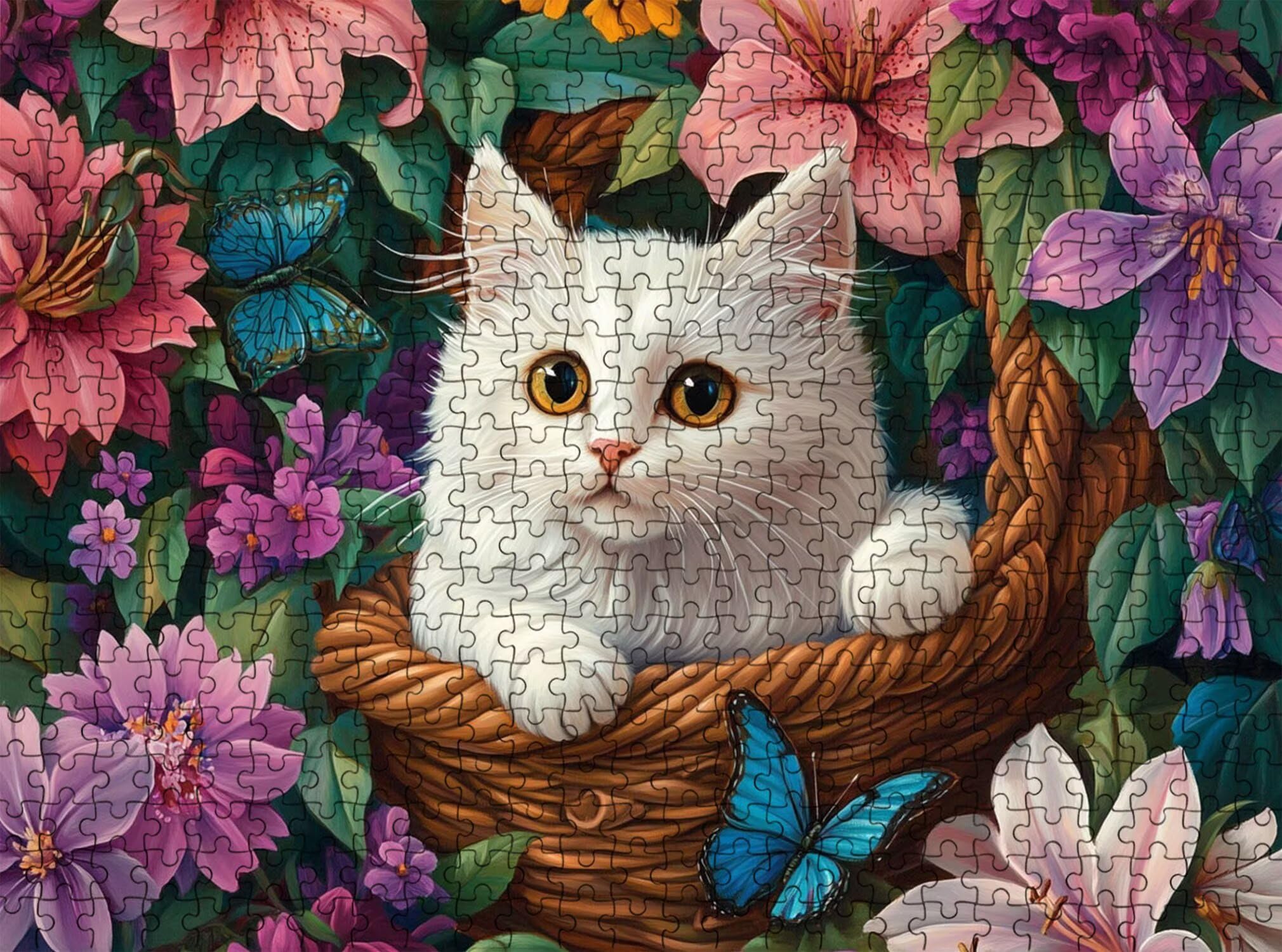 gatto Cesto fiori Puzzle 5000 Pezzi per Adulti, Puzzle in Legno - Collezione Classica con Poster Incluso - Sfida di Concentrazione e Passatempo Antistress, Gioco per Famiglia, 156 x 105 cm f0-710