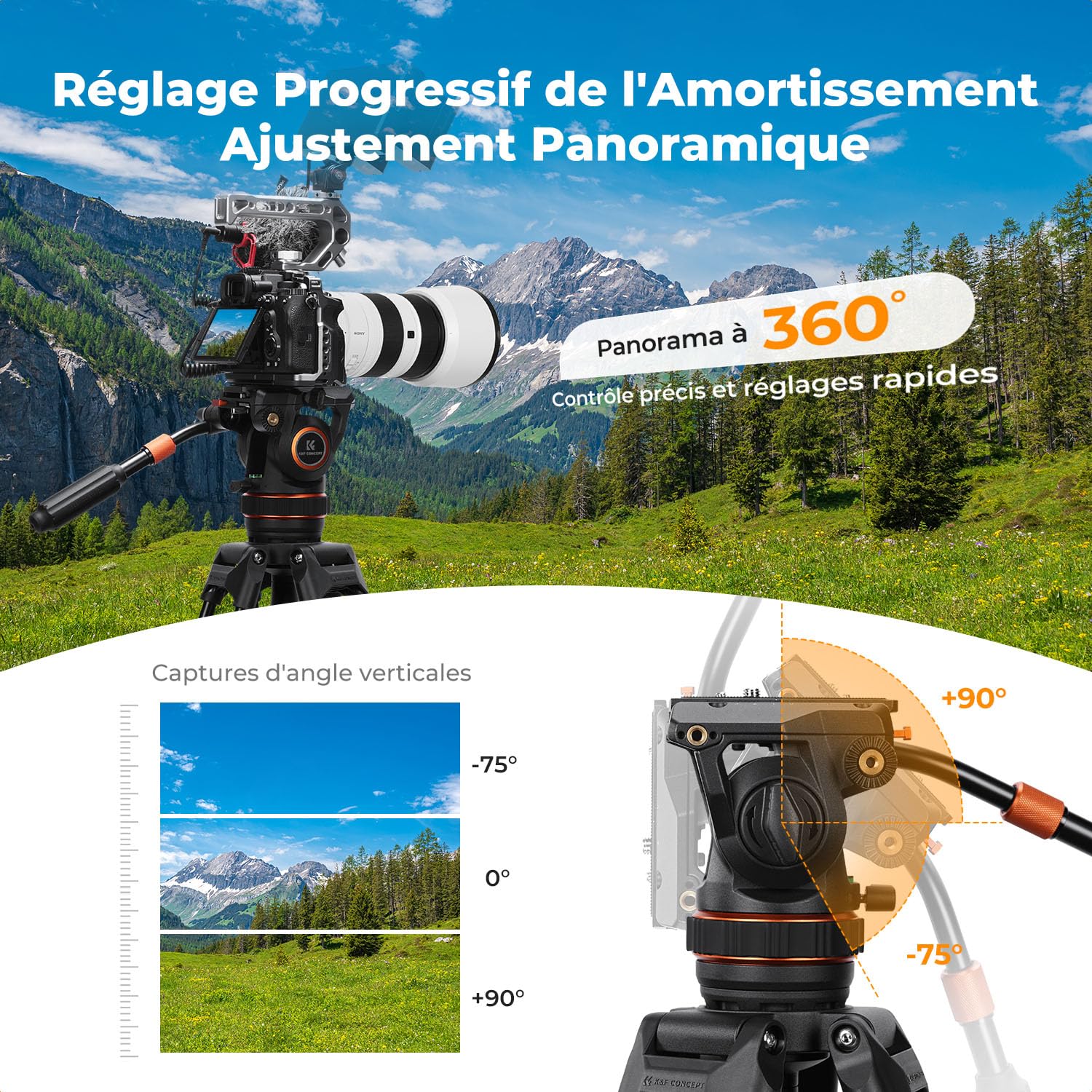 K&F Concept Tête Fluide Professionnelle Légère pour Vidéo