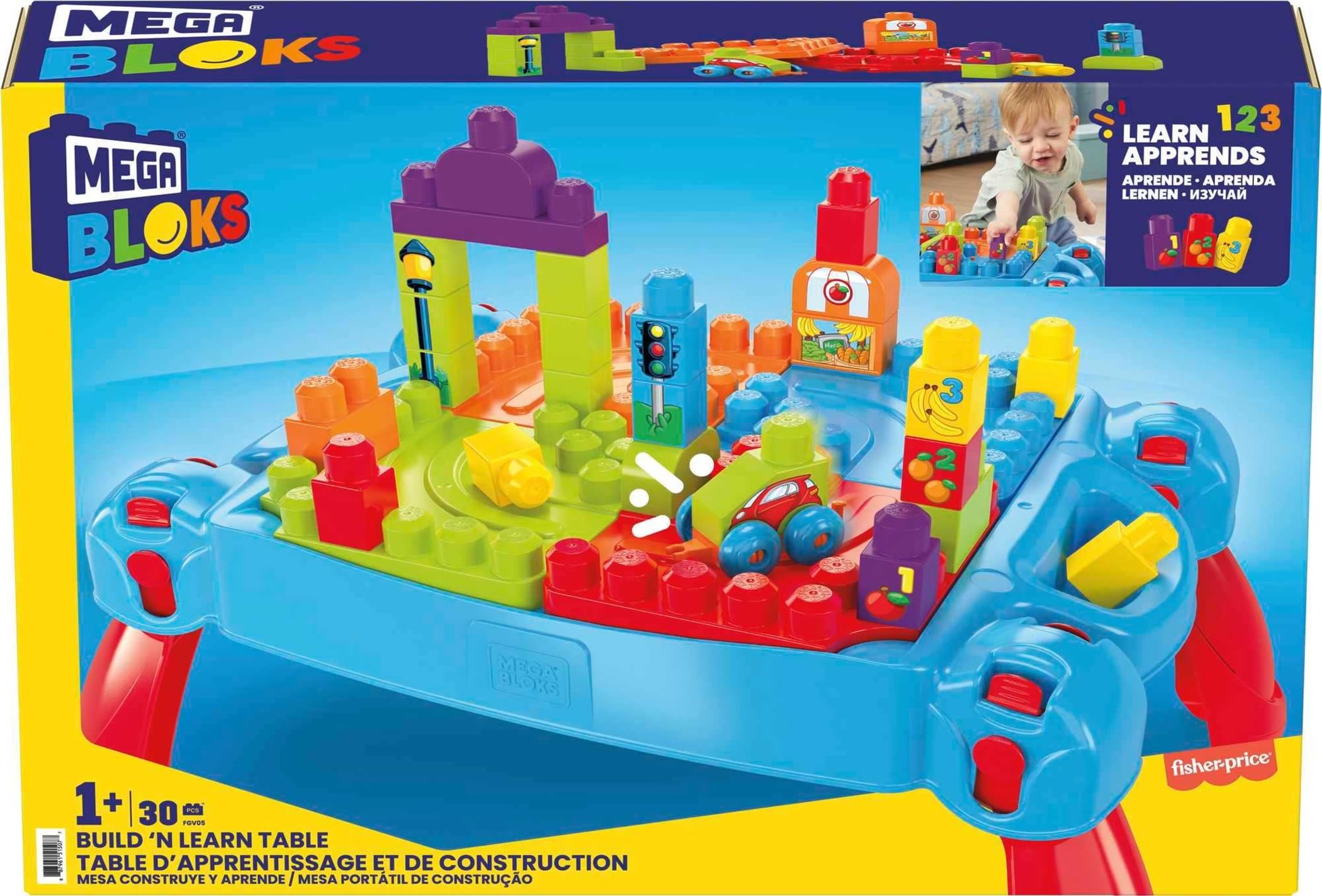 MEGA BLOKS Bauset - Spielend leicht Logik und Zahlen lernen - Spieltisch zum Fördern der motorischen Fähigkeiten, Lernspielzeug für Kleinkinder, FGV05