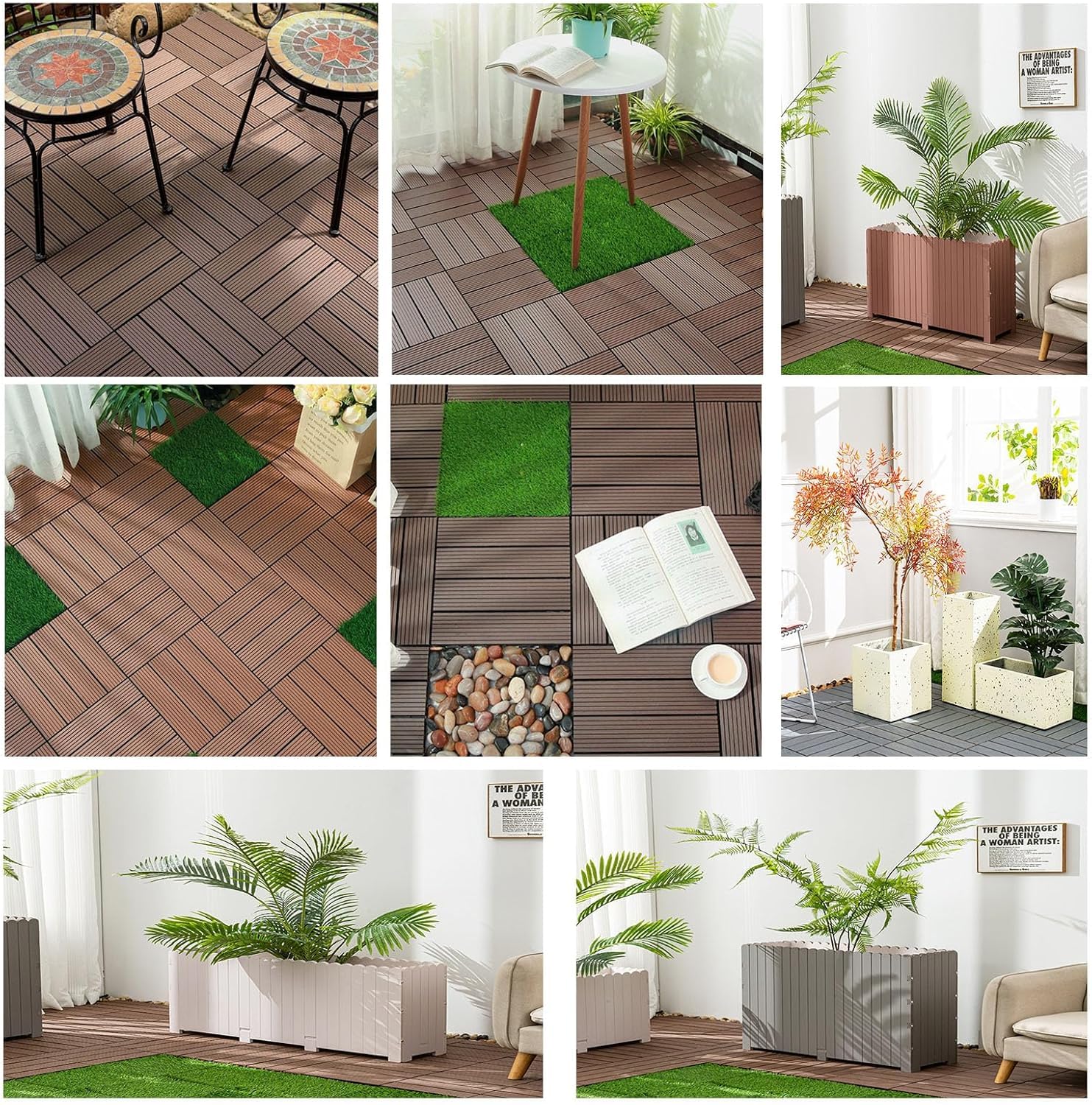 Dalles et lames de terrasse en composite, Tuiles de verrouillage composites en bois for l'extérieur, 18 pièces multicolores(Chocolate)
